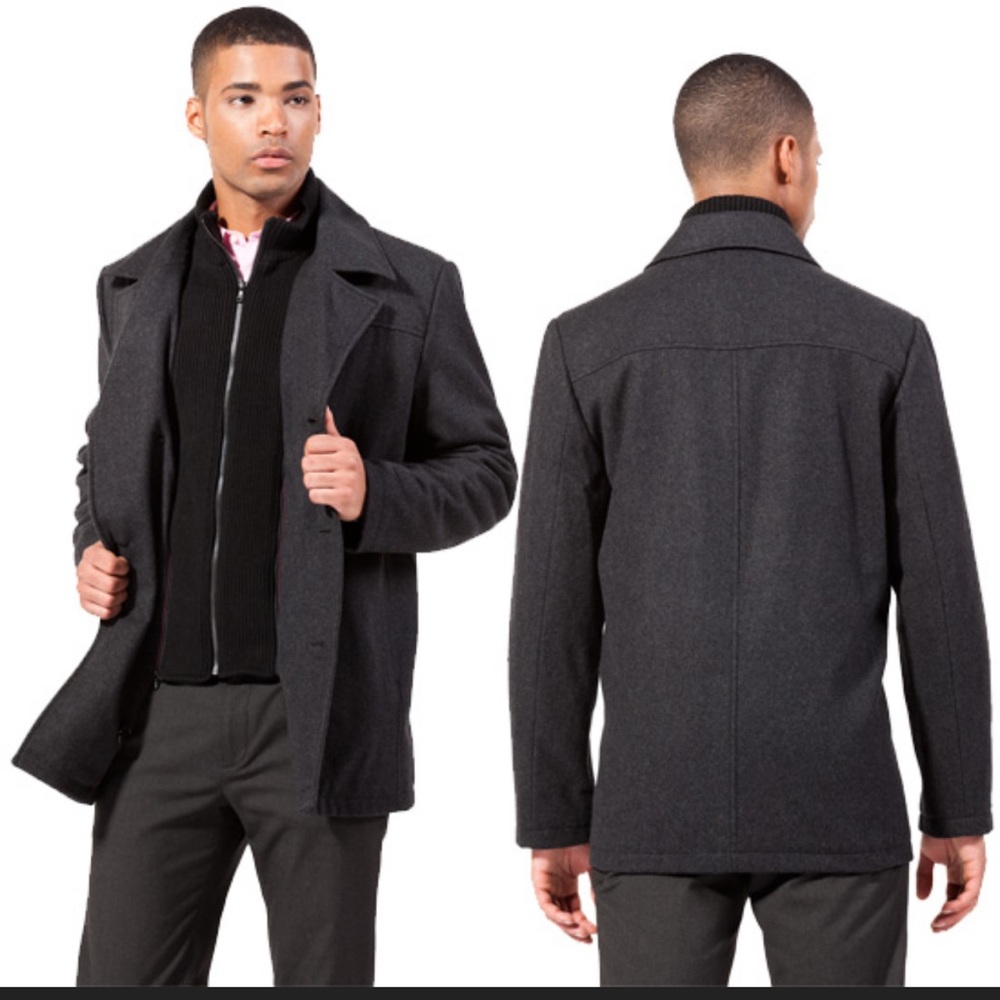 Charcoal Milton Pea coat with bib